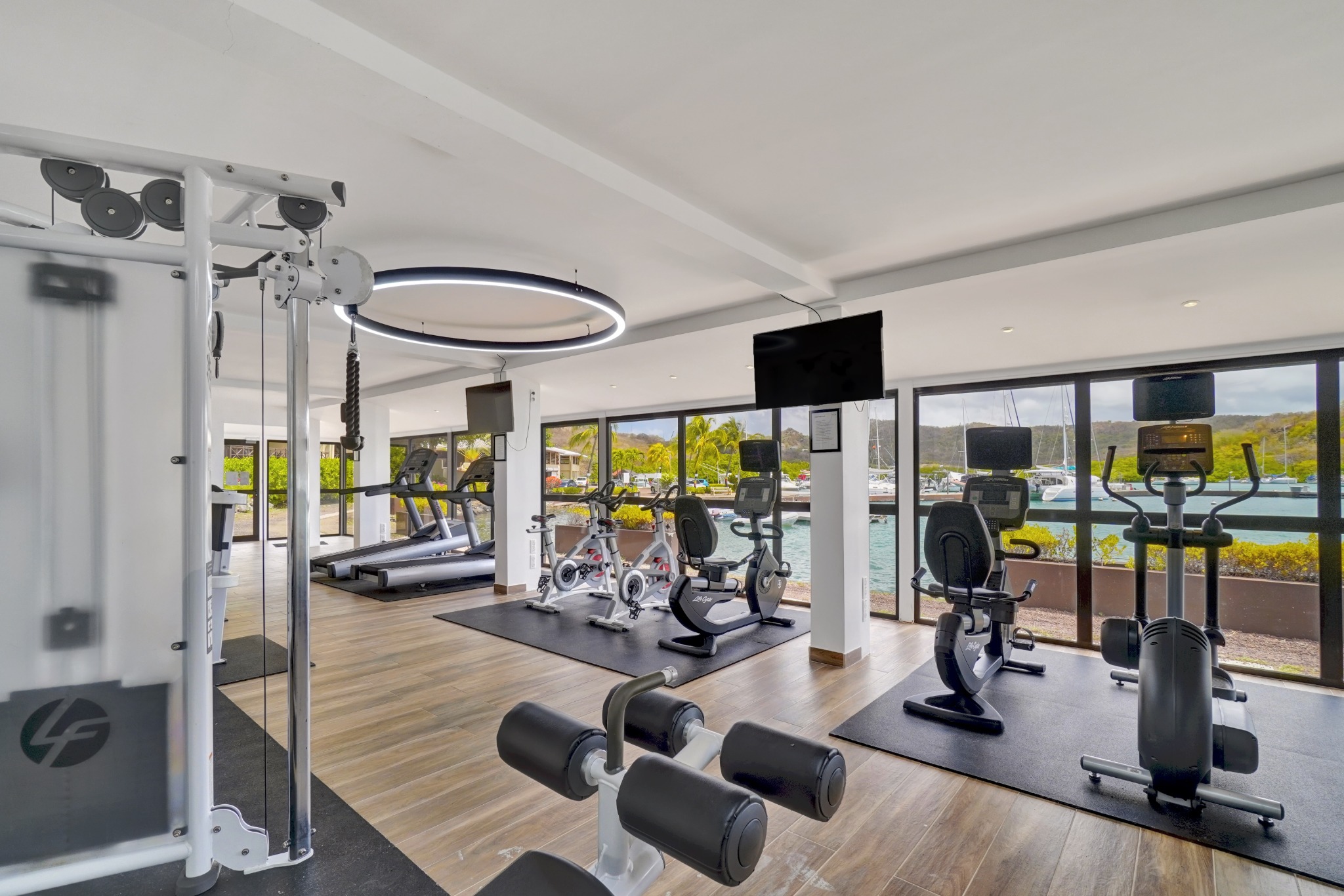 Bright fitness studio interior